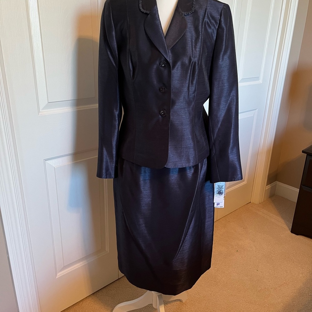 Elegant Navy blue Women's Jacket & Skirt Set